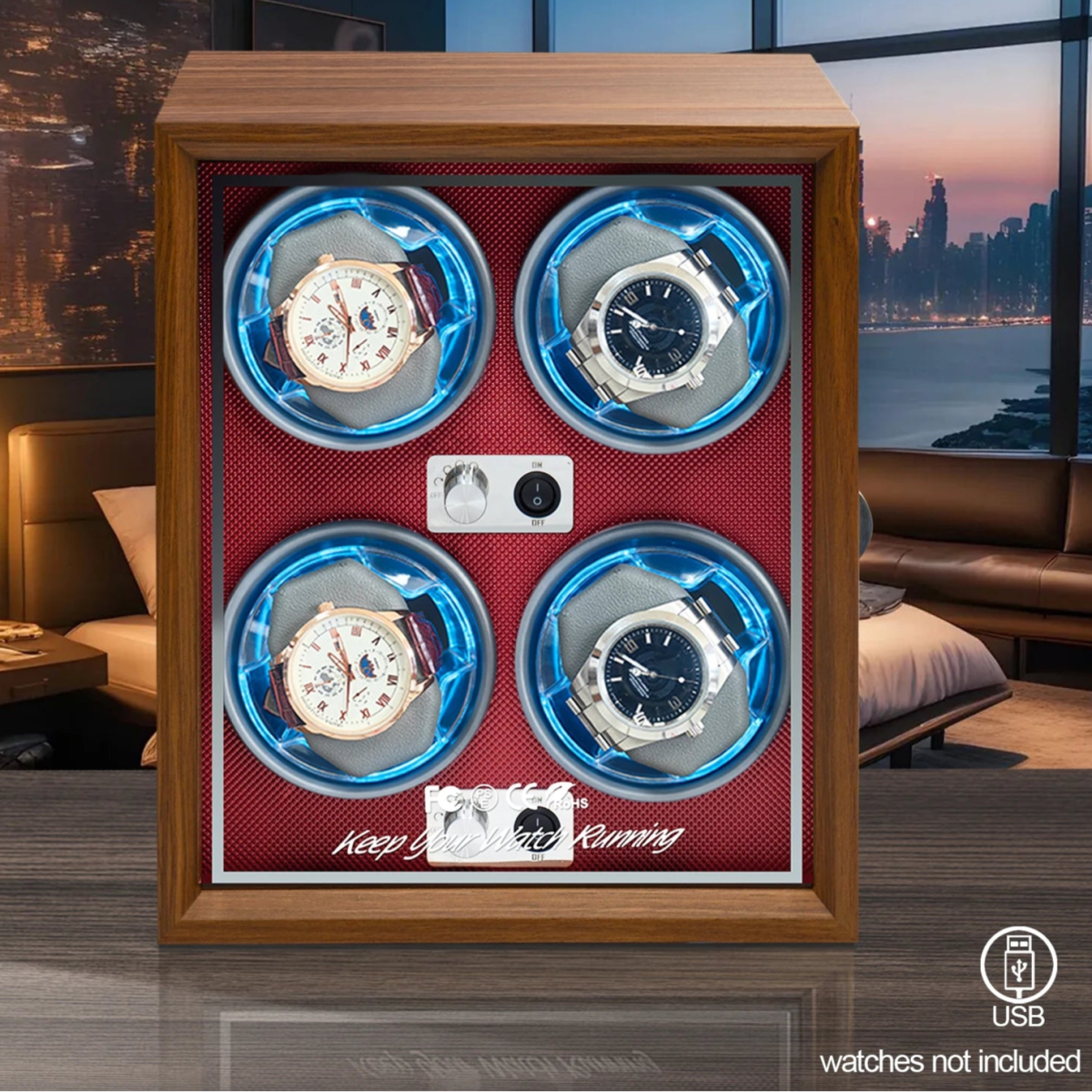 Luno Wooden Quad Watch Winder - WatchMatic